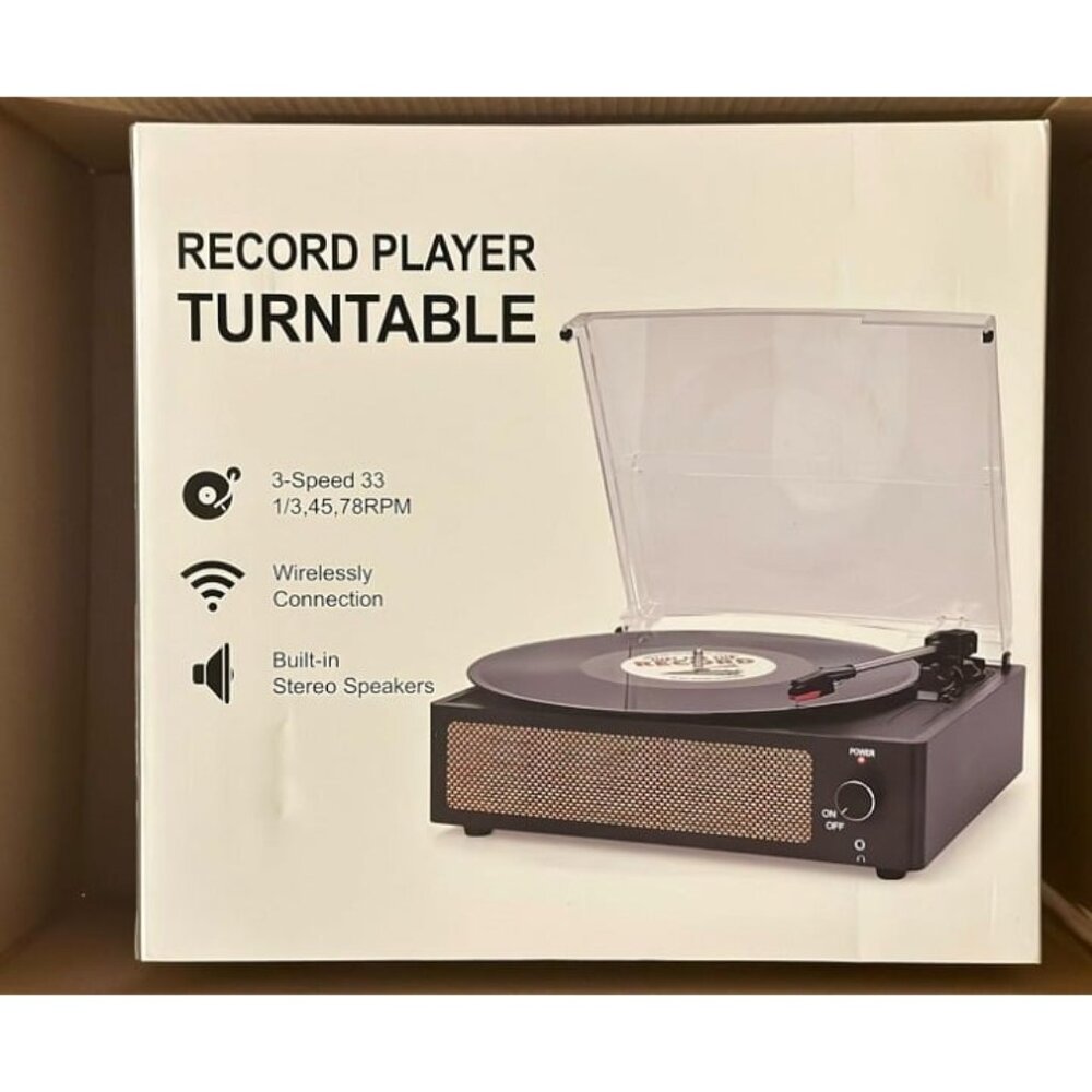New Record Player with Speaker Vintage Belt-Driven Turntable Support 3-Speed